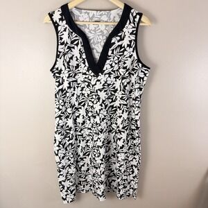 Lands End Womens L Swim Cover Up Dress Black White Floral Sleeveless